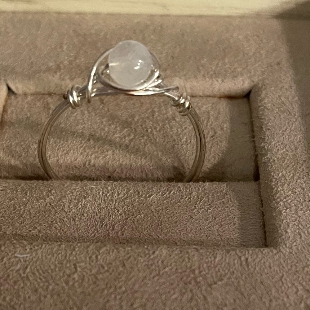 Silver Wire Wrapped Ring with a Moonstone - size 7